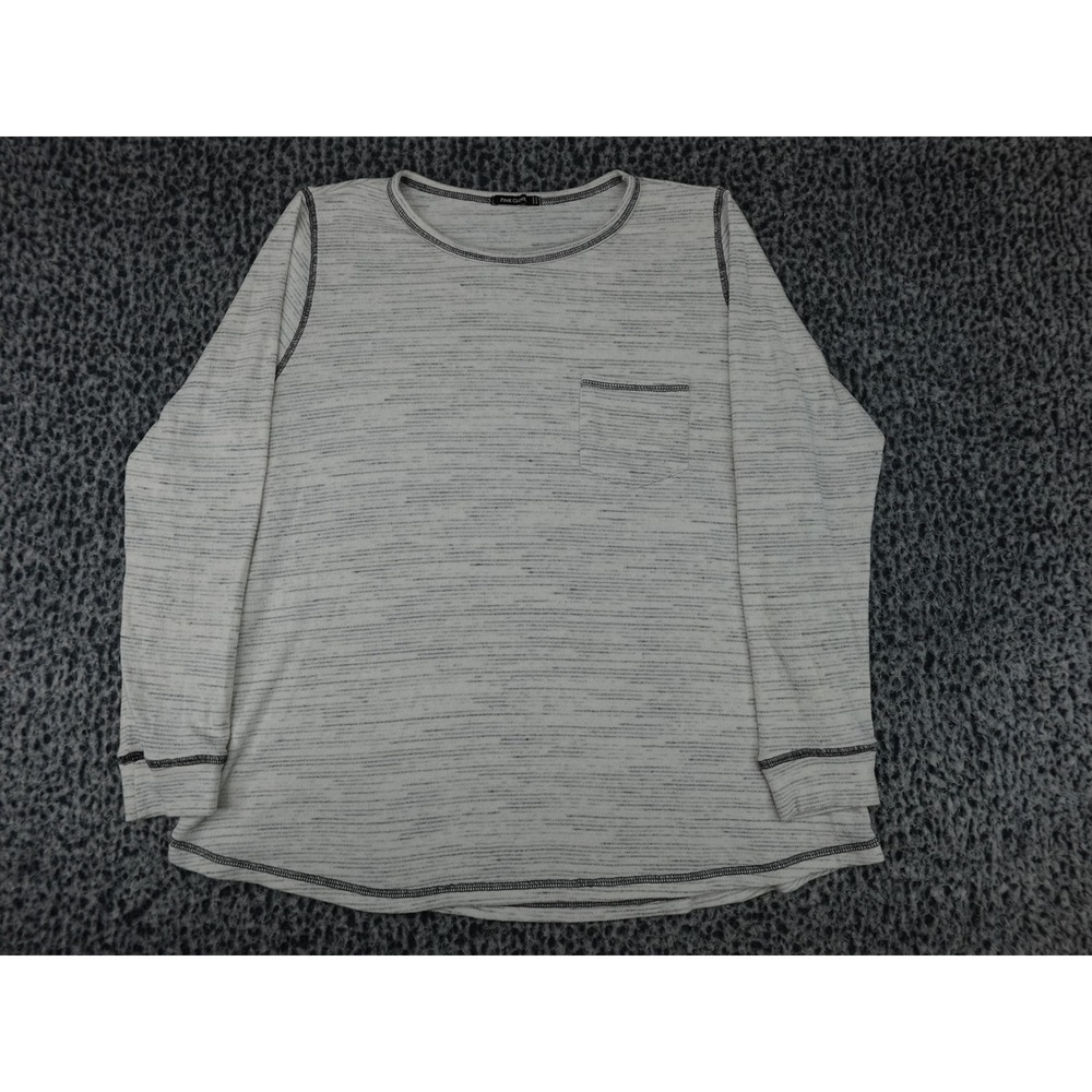 Pink Clover Top Womens 1X Grey Space Dye Long Sleeve Pocket Curved Hem